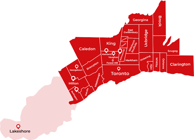 Map of Lince's Painting service areas across Toronto and the Greater Toronto Area