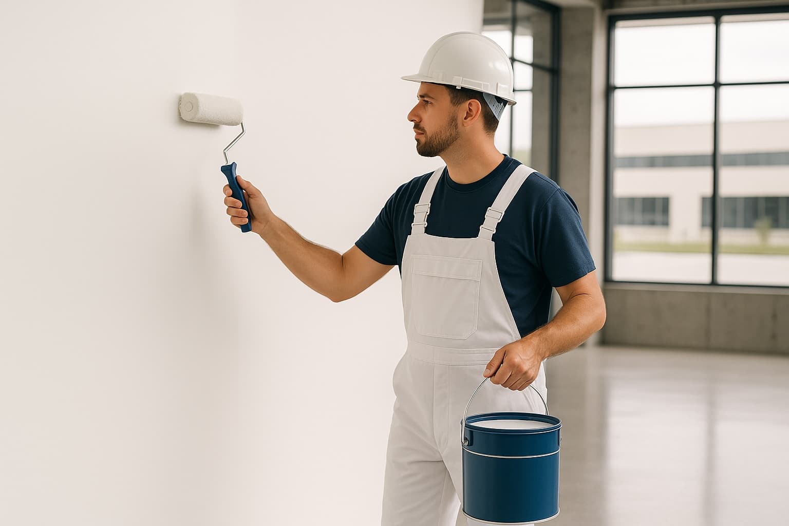 Painter rolling a fresh coat onto an interior wall